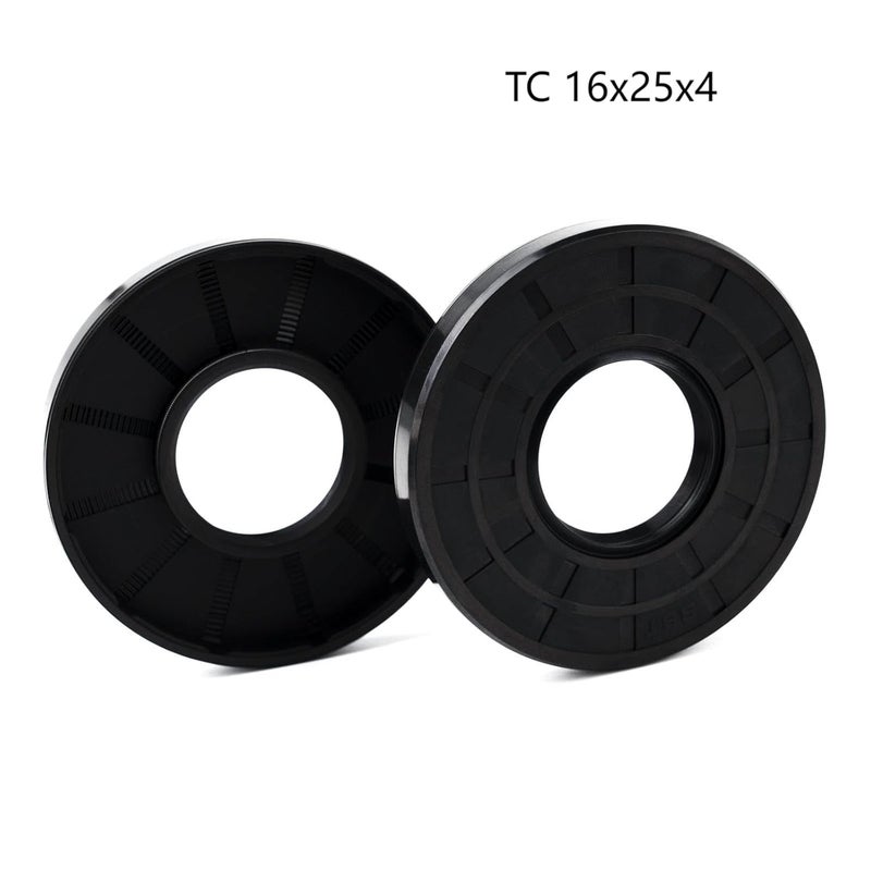 Xike 2PCS Oil Seal, Lip Seals, TC 16mm x 25mm x 4mm, Nitrile Rubber Double Lip Spring-Loaded Oil Shaft Seal, Designed for Bearing Shaft, Black - Image 2